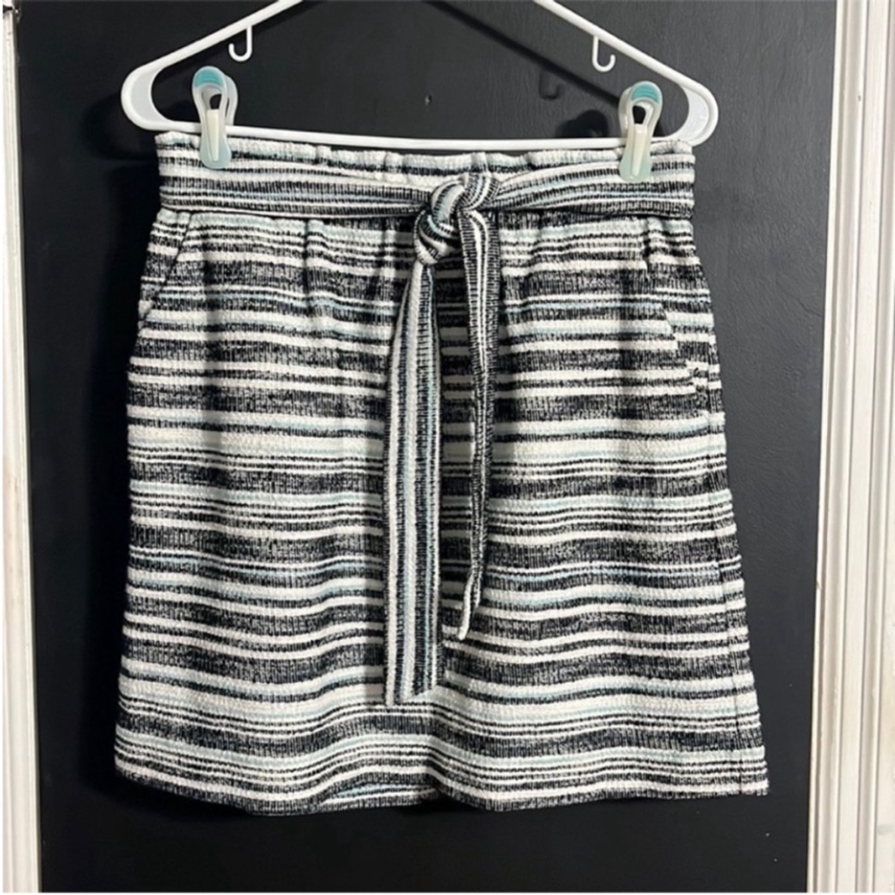 SOLDLOFT Striped Cotton Blend Mini Skirt with Pockets Belt Casual M Length: 18”